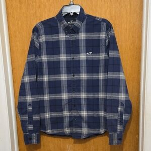 Hollister California Epic Flex Stretch - Men's Blue Plaid button down Shirt